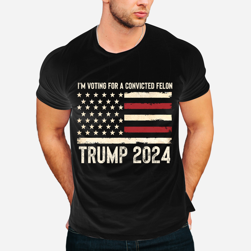 T-shirt « TRUMP Je vote pour un criminel condamné », T-shirt humoristique sur les élections, T-shirt graphique patriotique, Drapeau américain Président Trump