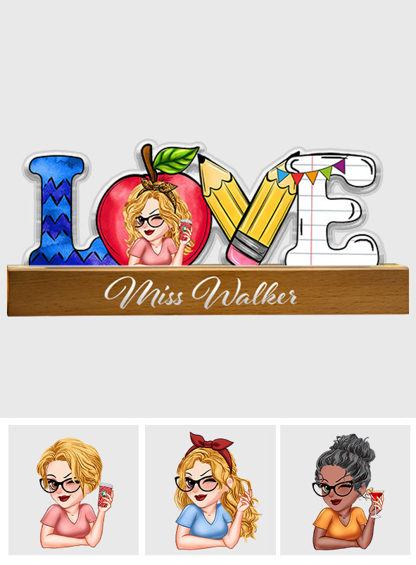 Veilleuse LED personnalisée en forme d'enseignant « J'aime enseigner la vie »