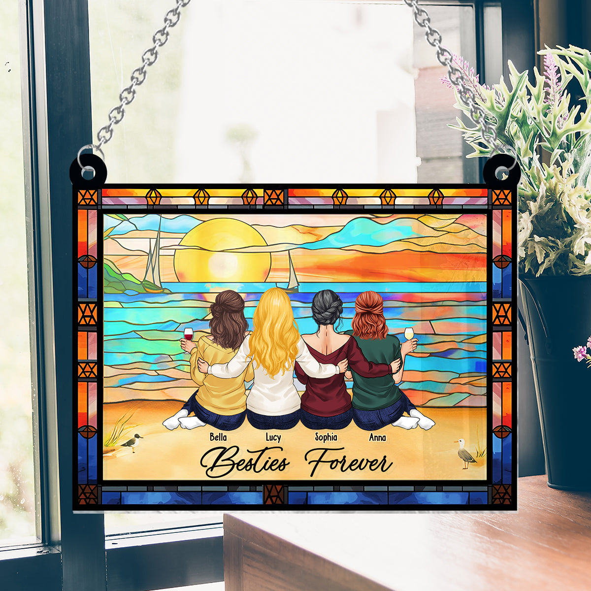 Besties Forever - Personalized Bestie Window Hanging Suncatcher Ornament