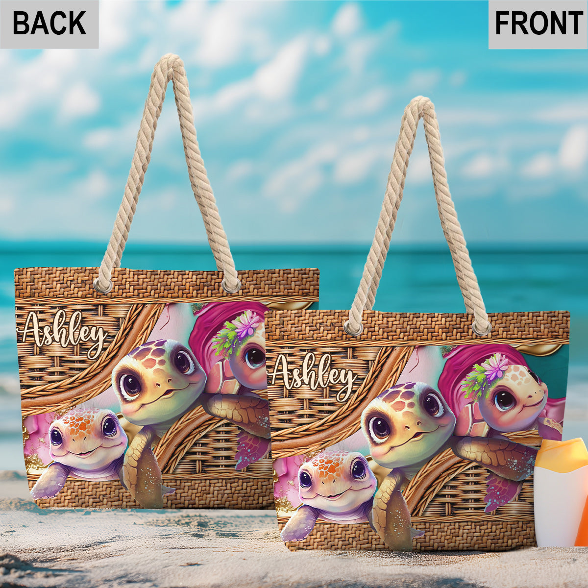 Sac de plage personnalisé en forme de tortue mignonne