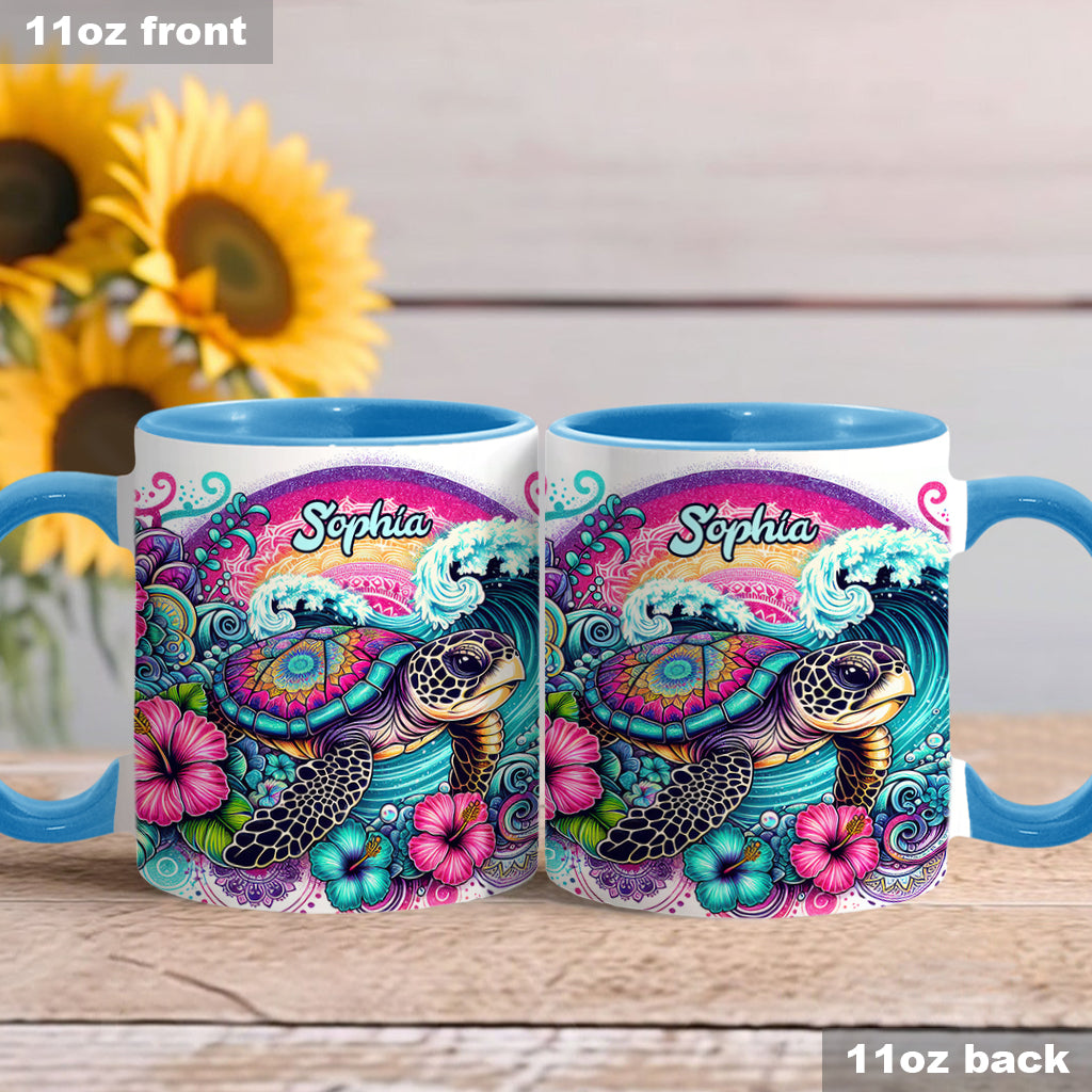 Mug personnalisé « Peace Love Turtle » avec motif tortue