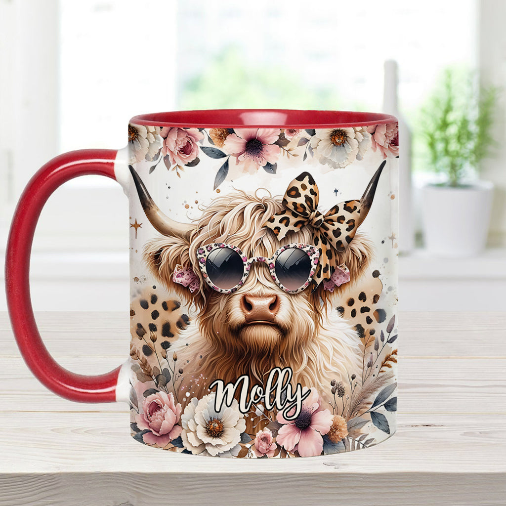 Mug personnalisé « Vache cool avec lunettes léopard »