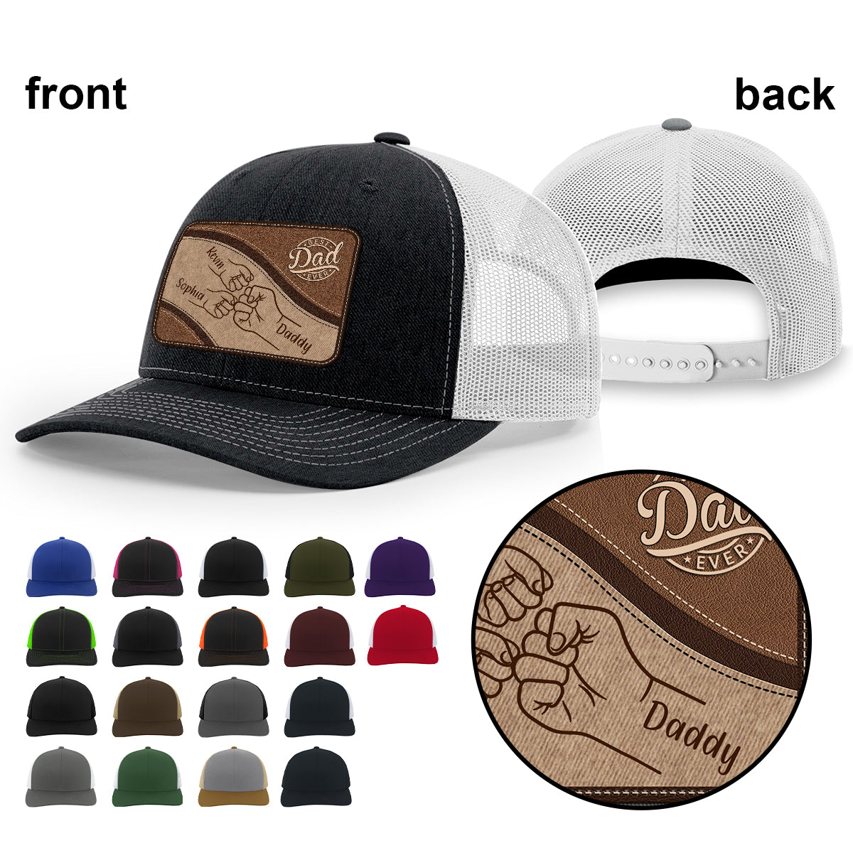 Meilleur papa du monde - Chapeau en cuir personnalisé avec écusson « Papa »