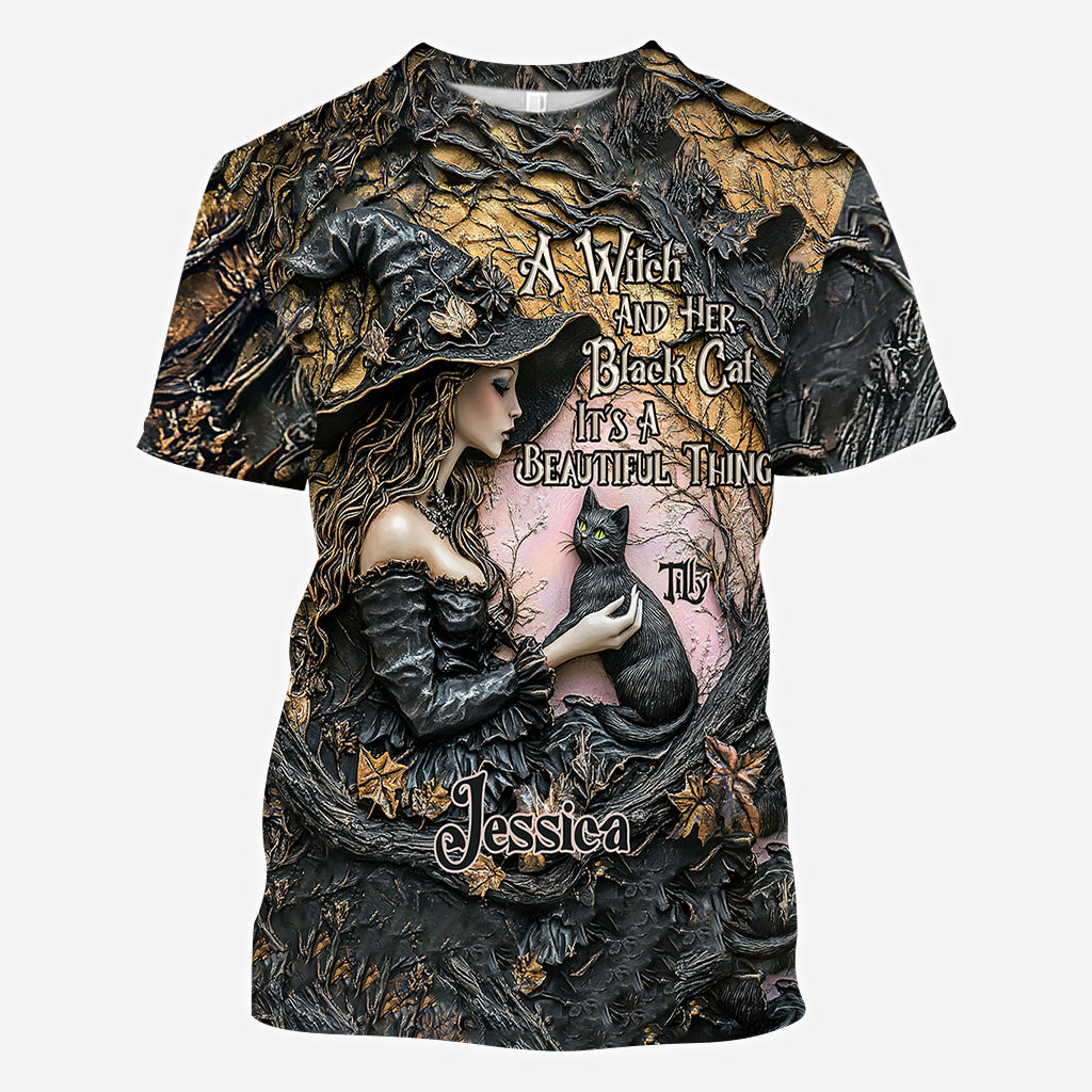 Une sorcière et son chat noir : c'est magnifique ! - T-shirt personnalisé « Sorcière »