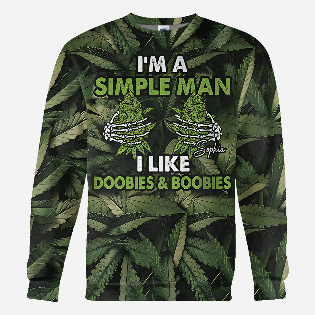 Je suis un homme simple, j'aime les joints et les seins - T-shirt personnalisé « Weed All Over »