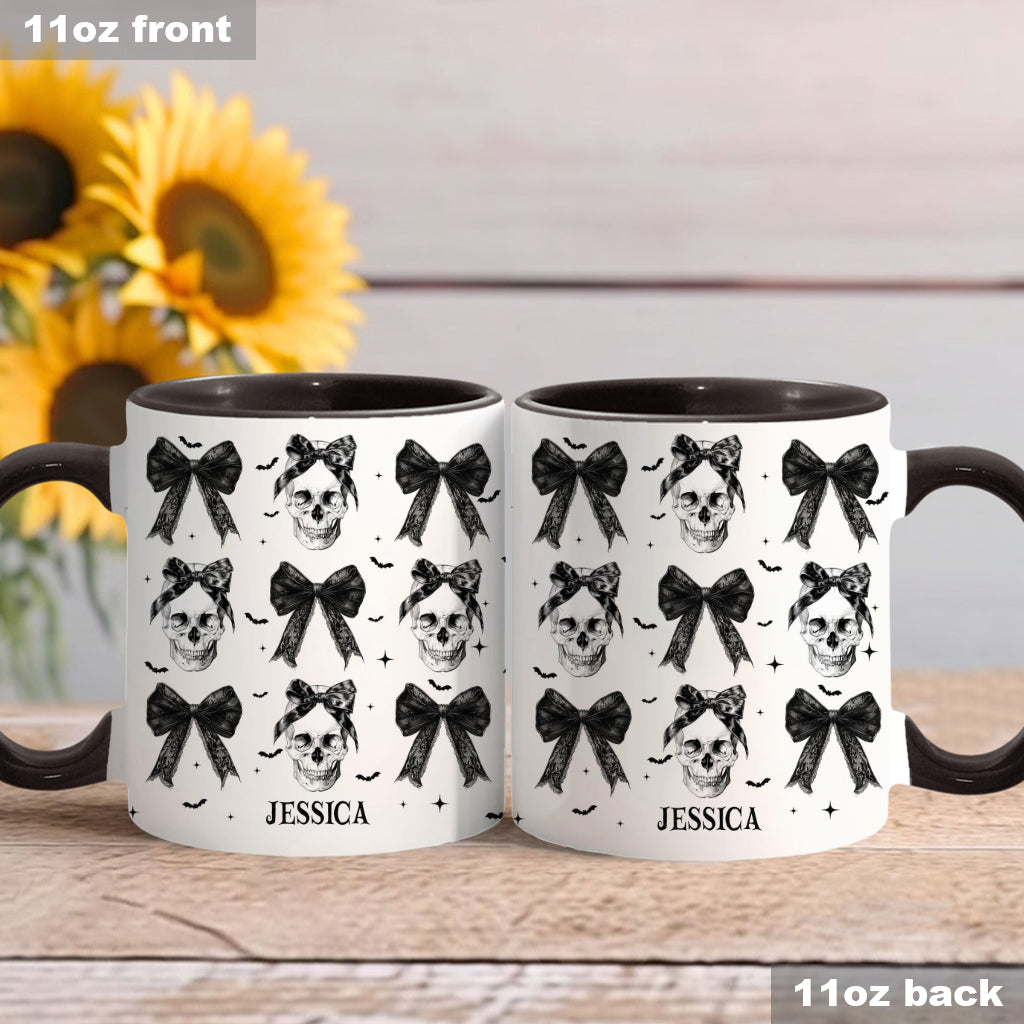 Coquette Bow Halloween Skull - Personalized Skull Accent Mug