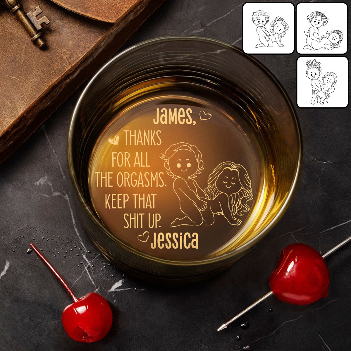 Merci pour tous les orgasmes - Verre à whisky gravé personnalisé pour couple