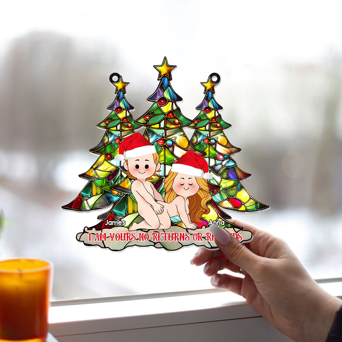 Je suis à toi. Ni retour ni remboursement. - Attrape-soleil personnalisé pour couple, à suspendre à la fenêtre. 