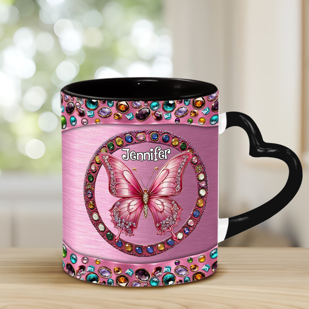 Beautiful Pink - Personalized Butterfly Heart Handle Mug