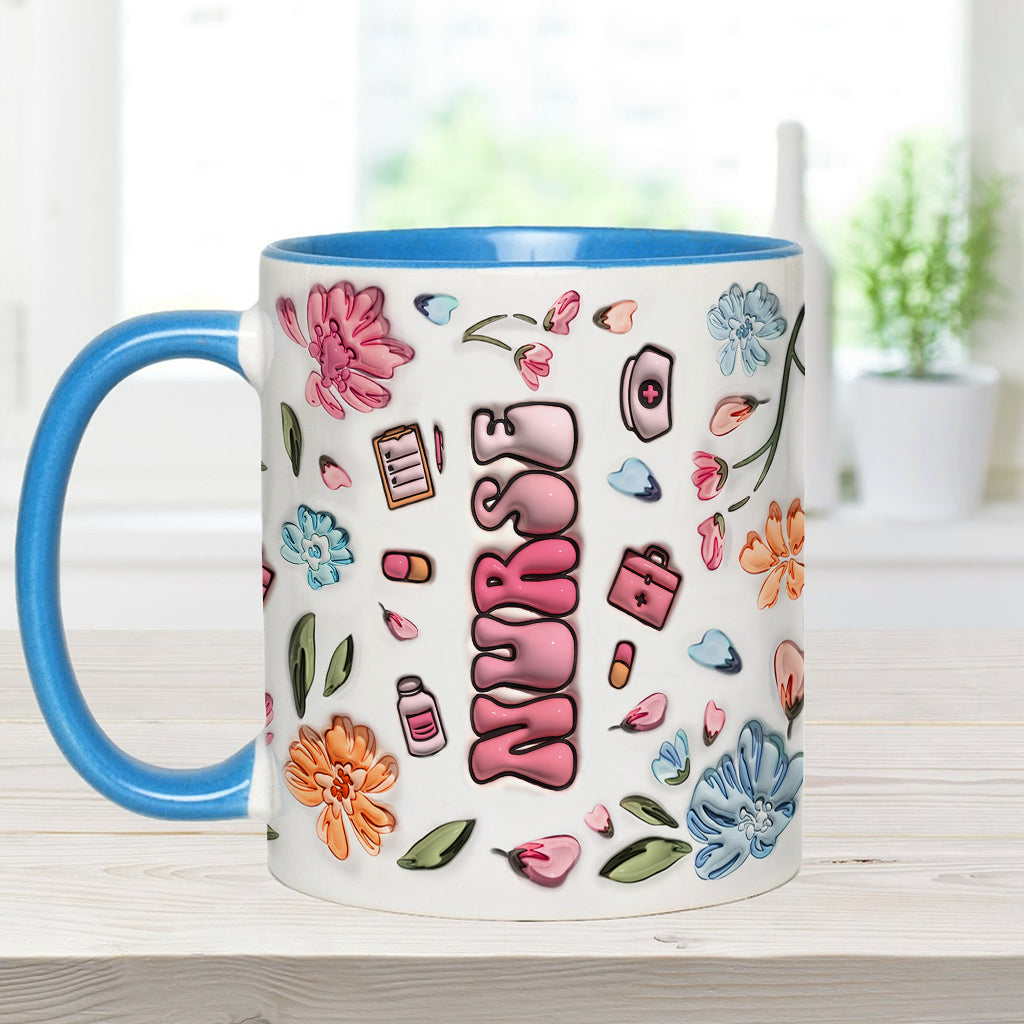 Mug gonflable personnalisé « Nurse Life » rose pastel à motifs floraux - Mug infirmière