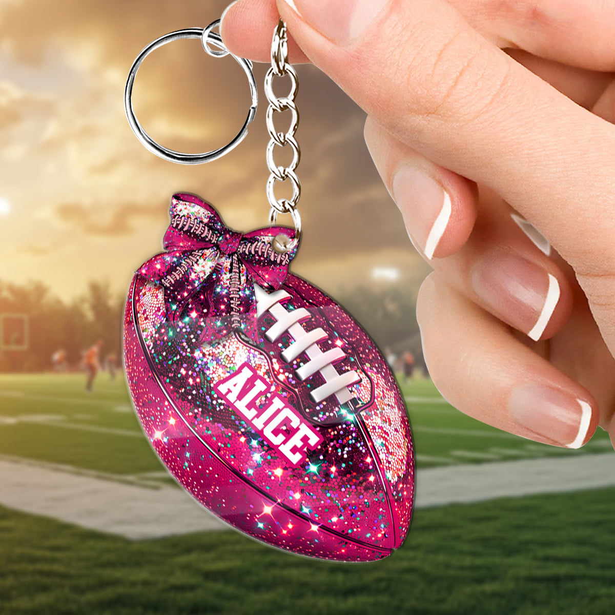 In Octorber We Watch - Personalized Football Keychain