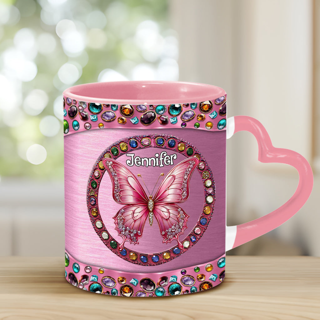 Beautiful Pink - Personalized Butterfly Heart Handle Mug