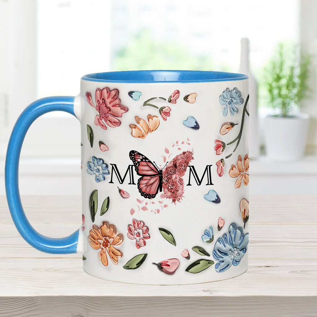 Mug personnalisé « Papillon pastel à fleurs » pour maman