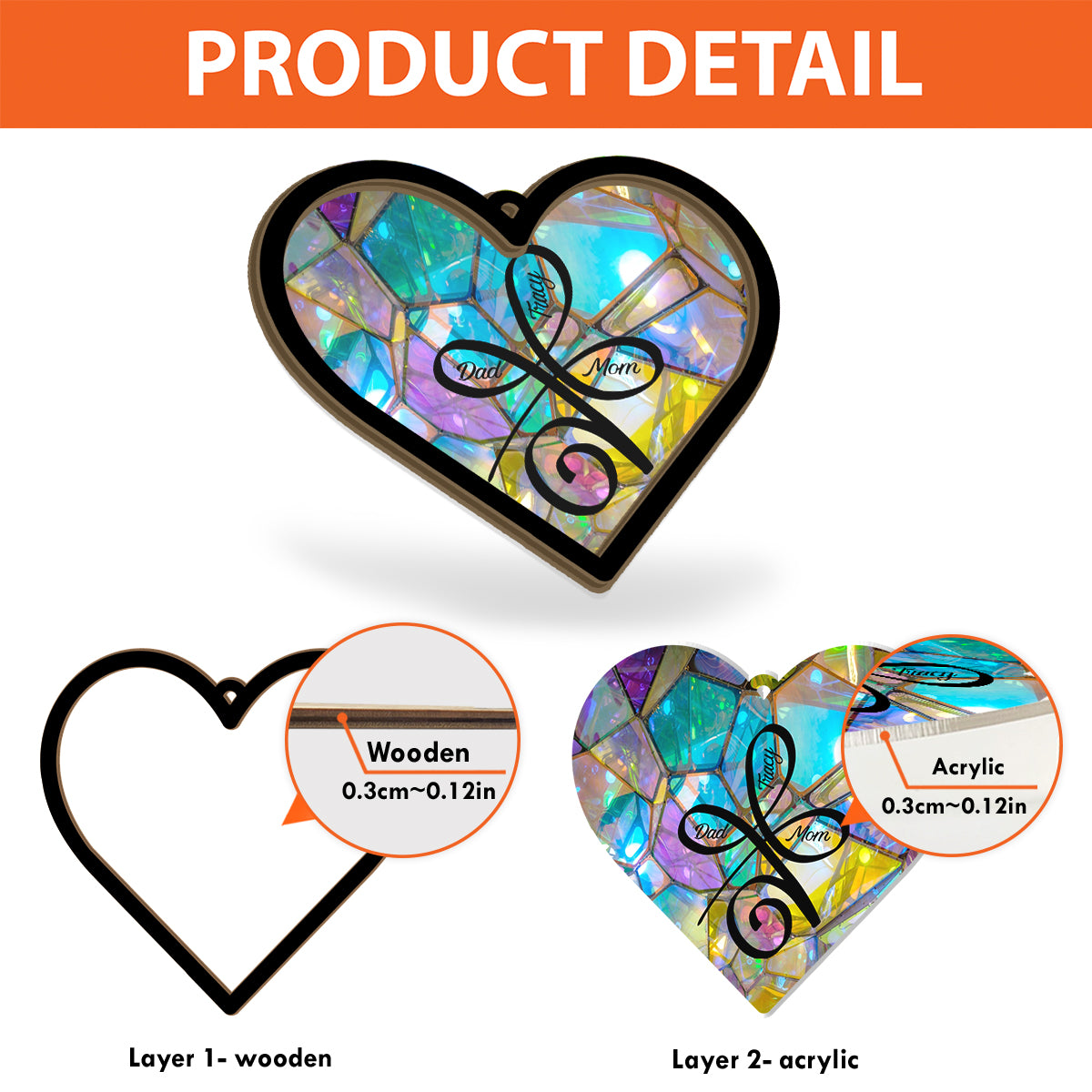 Amour inconditionnel - Attrape-soleil familial personnalisé à 2 couches