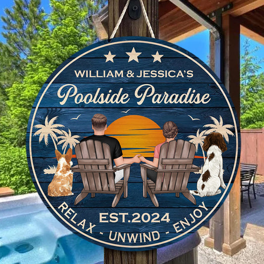Pooside Paradise - Panneau rond en bois personnalisé