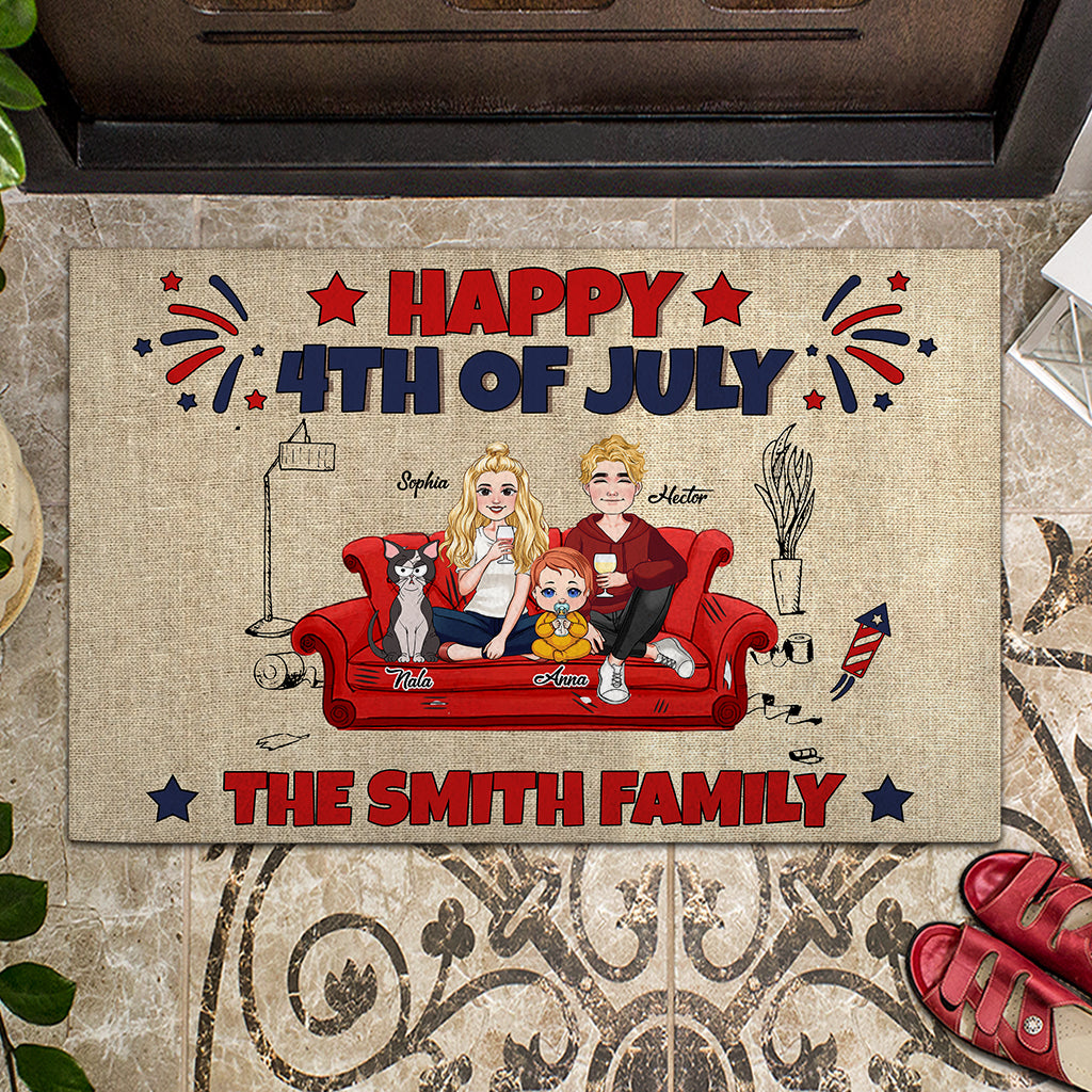 Joyeux 4 juillet à notre famille ! - Paillasson chat personnalisé