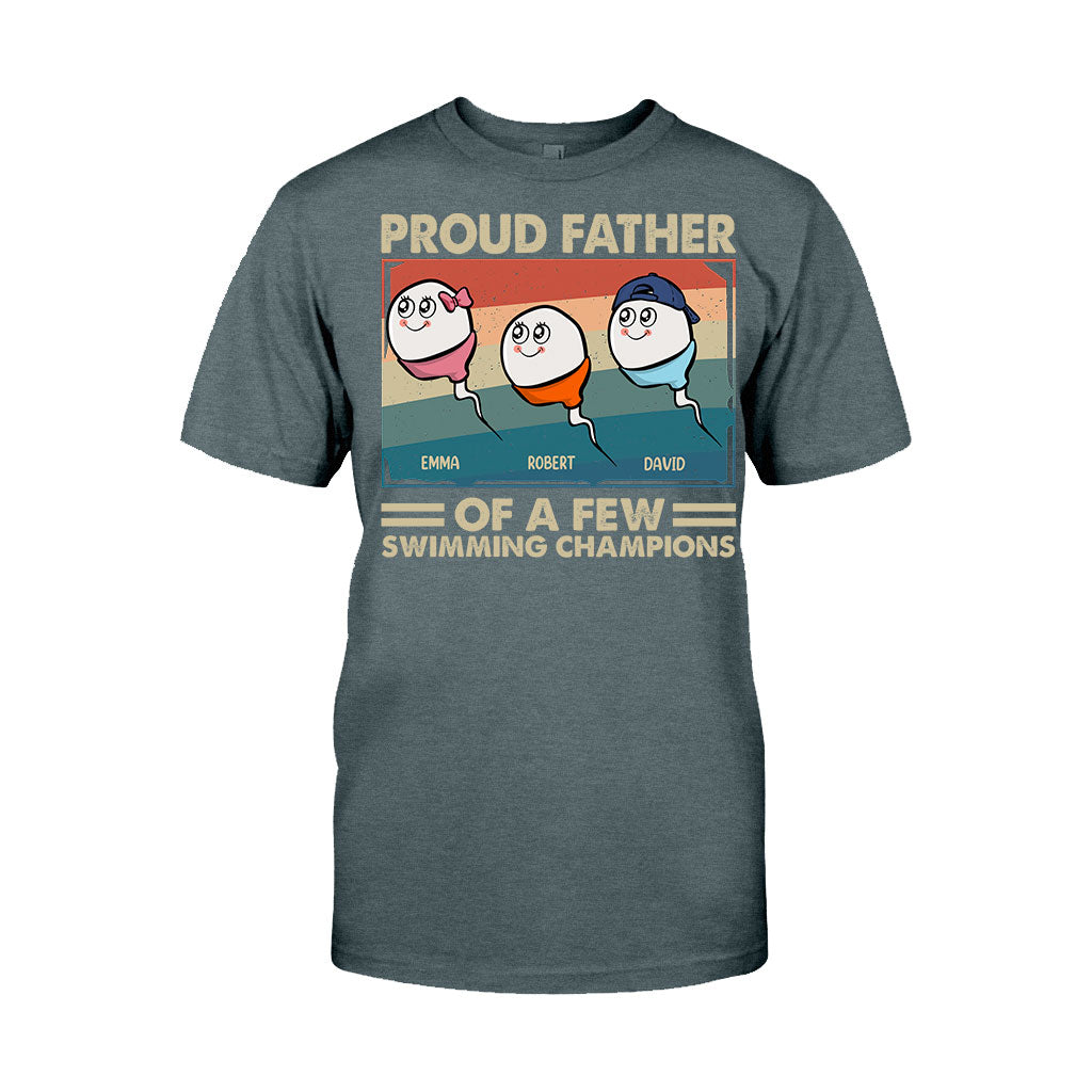 Fier papa, mère de plusieurs champions de natation - T-shirt et sweat à capuche personnalisés pour papa