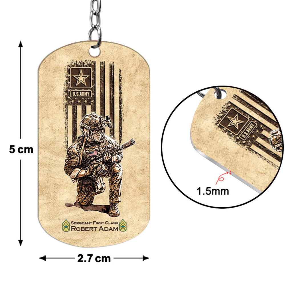 Tournée mondiale des militaires américains - Porte-clés personnalisé en acier inoxydable pour vétéran