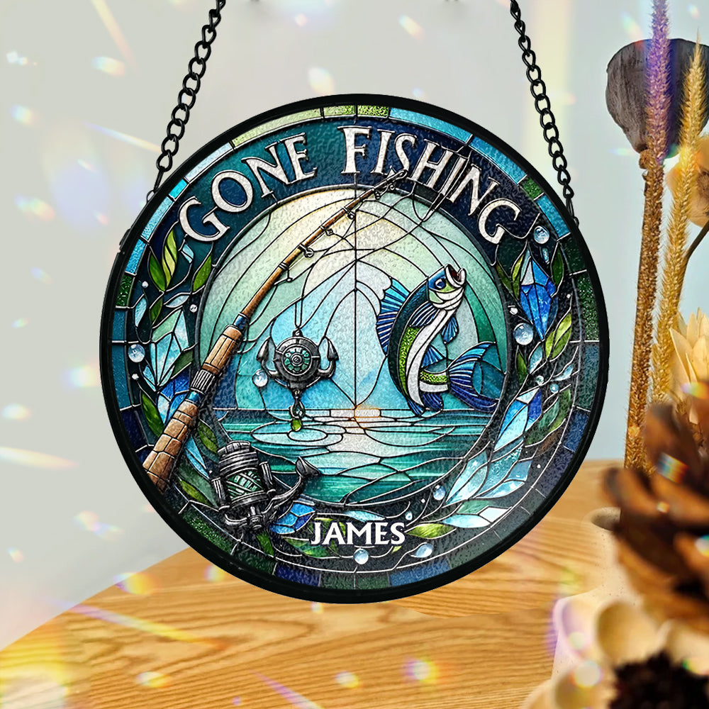 À la pêche - Attrape-soleil personnalisé en vitrail sur le thème de la pêche