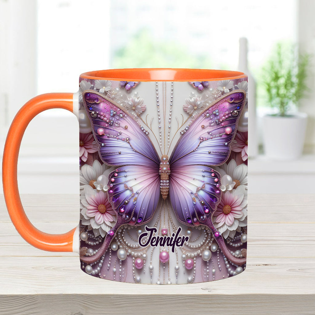 Floral Butterflies - Personalized Butterfly Accent Mug