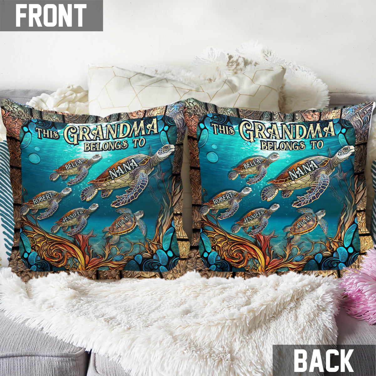 Ce coussin décoratif personnalisé « Cette grand-mère appartient à »