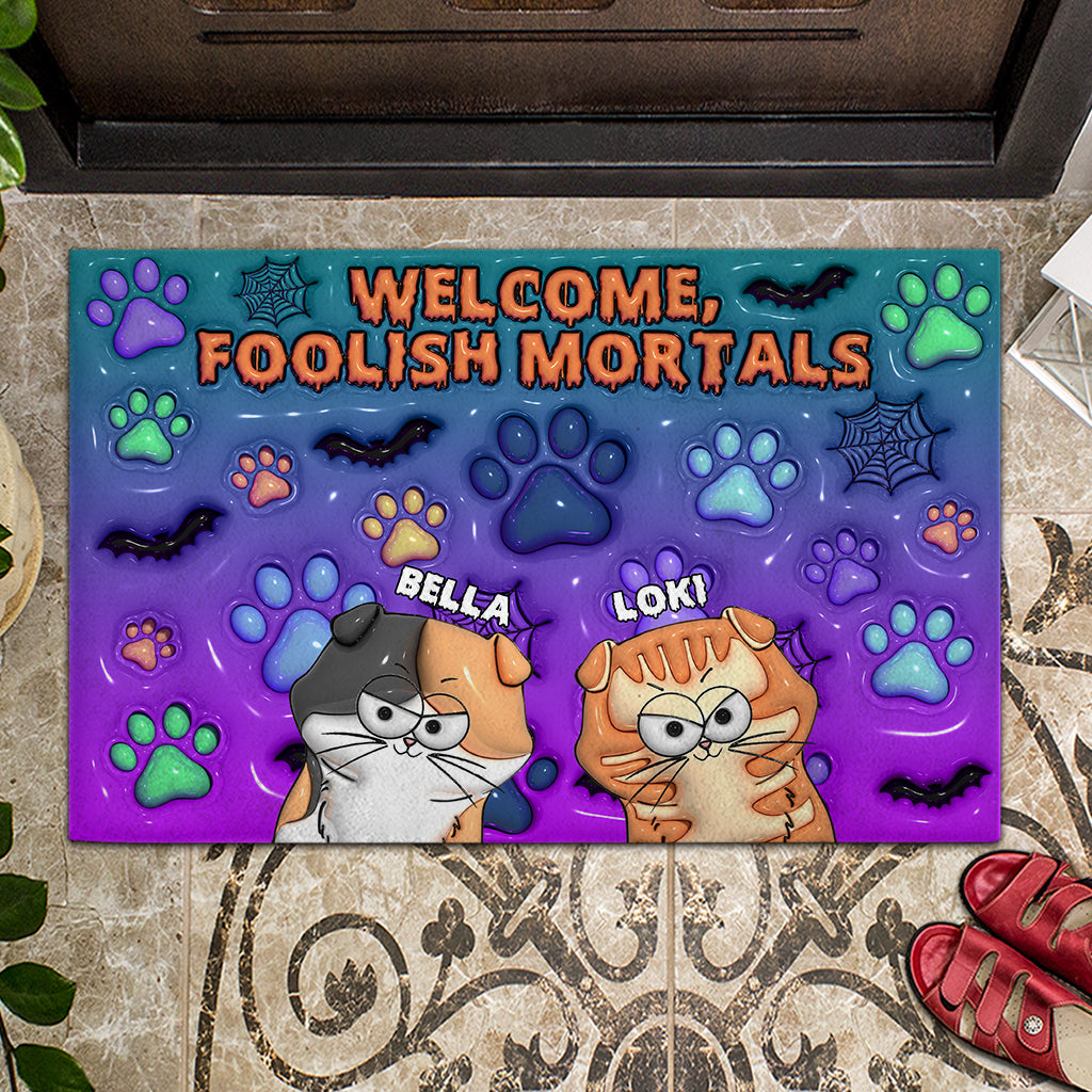 Welcome Foolish Mortals - Personalized Cat Doormat