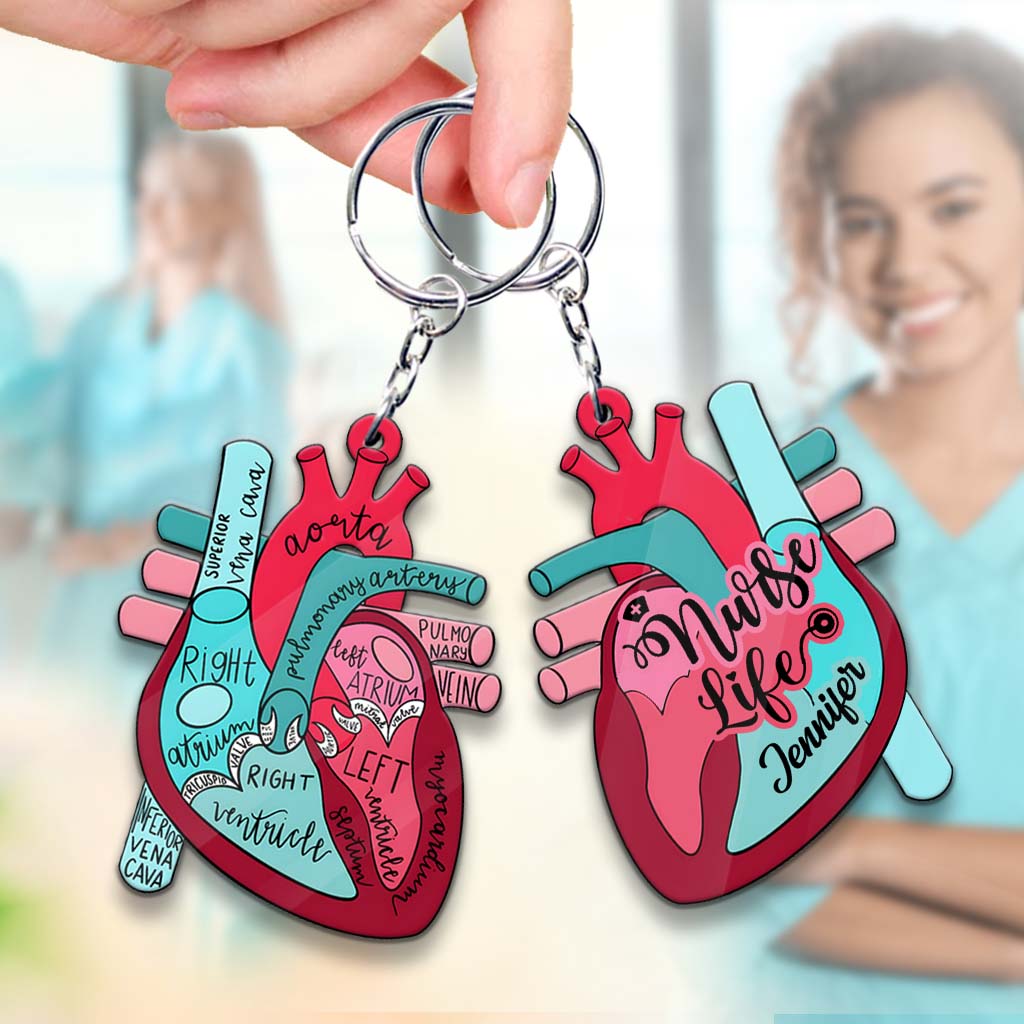 Anatomie du cœur - Porte-clés personnalisé « Infirmière » - Vie d'infirmière - Anatomie du cœur