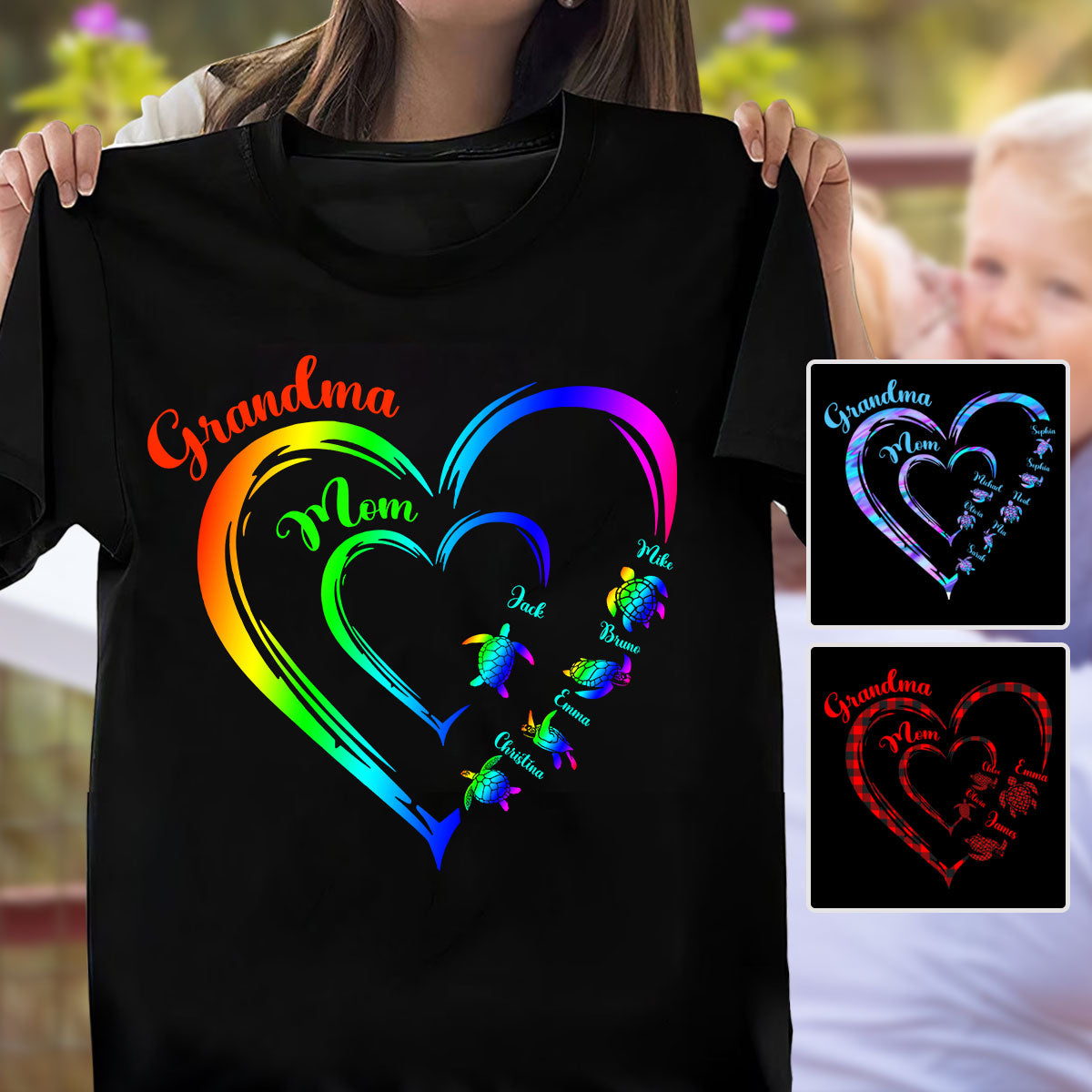 Première maman, maintenant grand-mère, version tortue - T-shirt et sweat à capuche personnalisés pour grand-mère