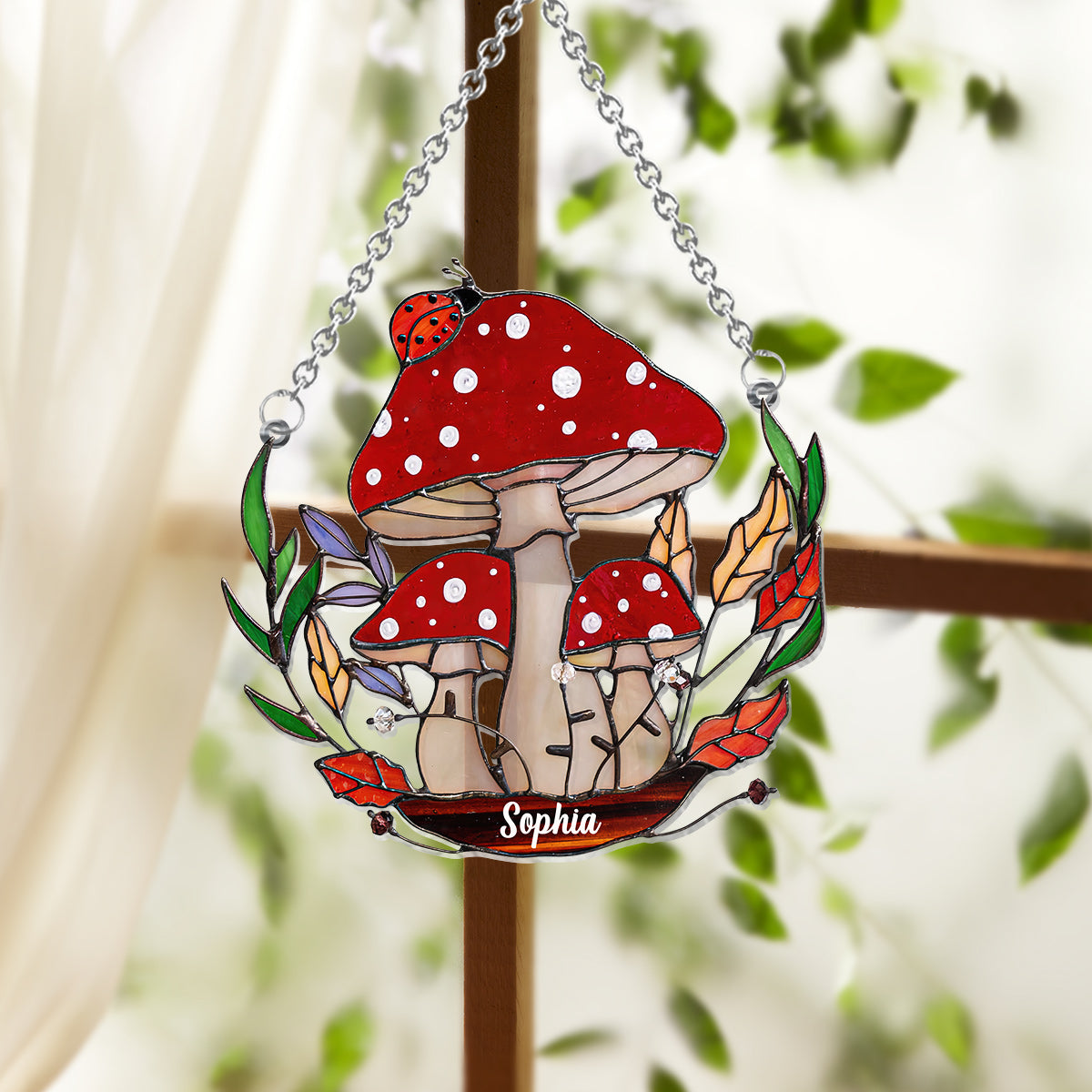The Little Mushroom Garden - Personalized Mushroom Window Hanging Suncatcher Ornament
