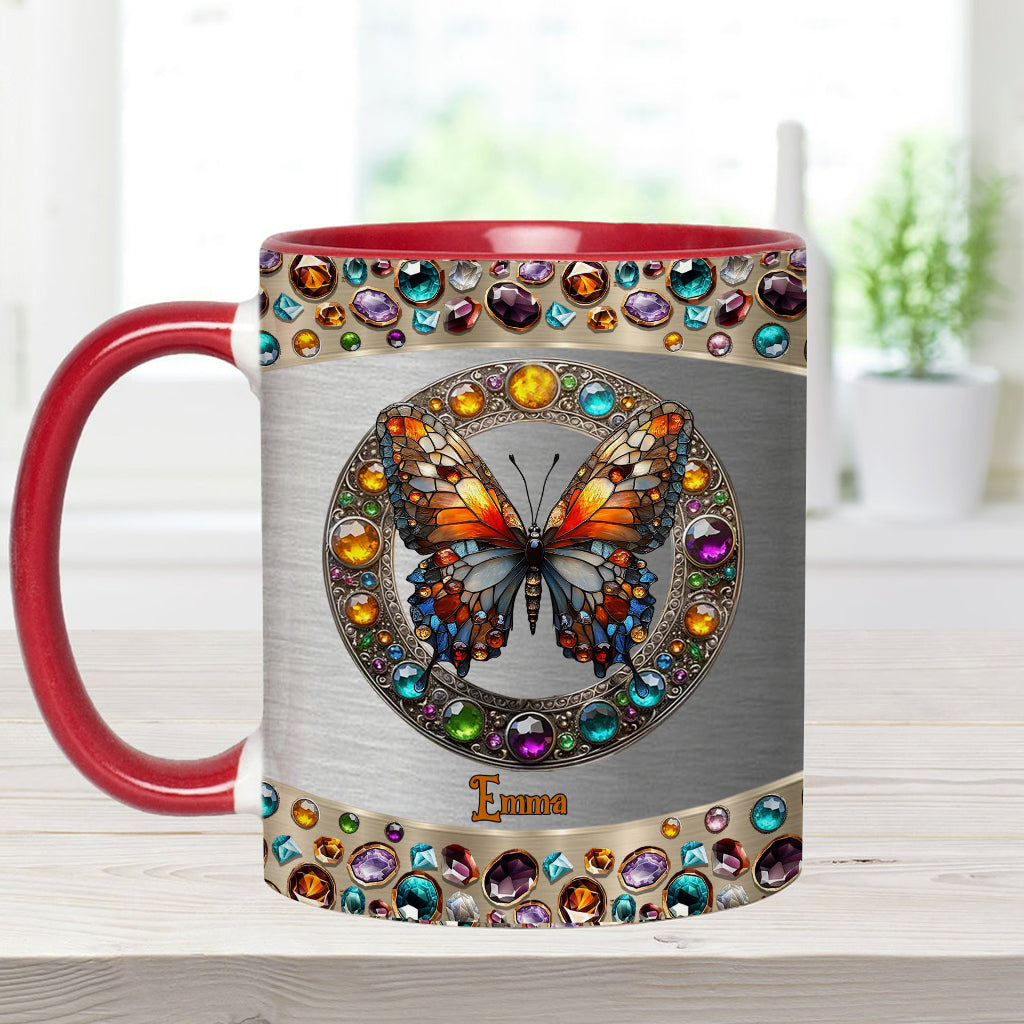 Mug personnalisé « Beauté du vitrail » avec motif papillon