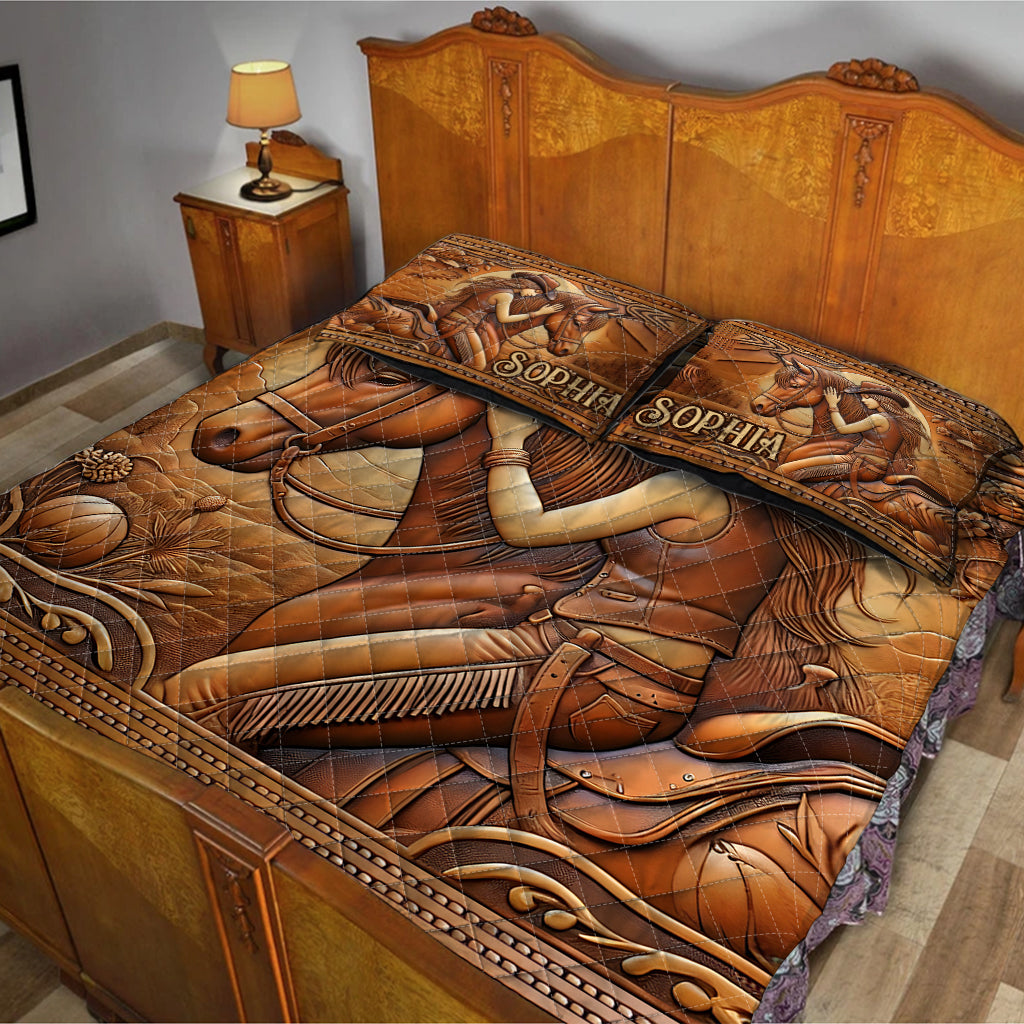 Une fille et son cheval - Ensemble de courtepointe personnalisé sur le thème des chevaux