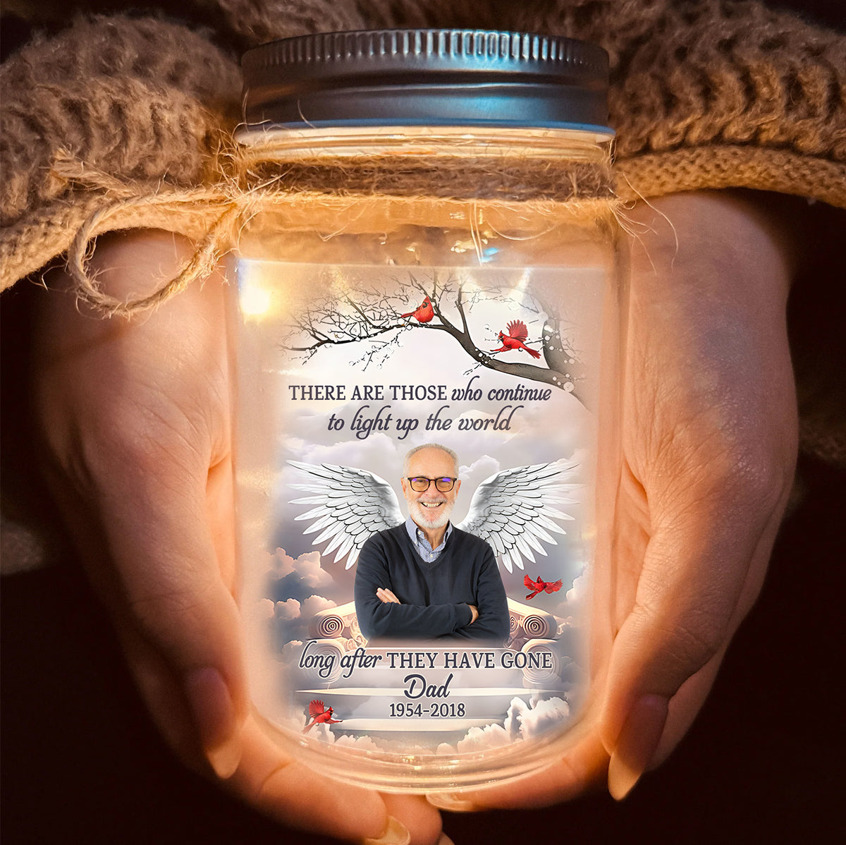 Illuminez le monde - Cadeau de condoléances personnalisé - Bocal Mason lumineux commémoratif