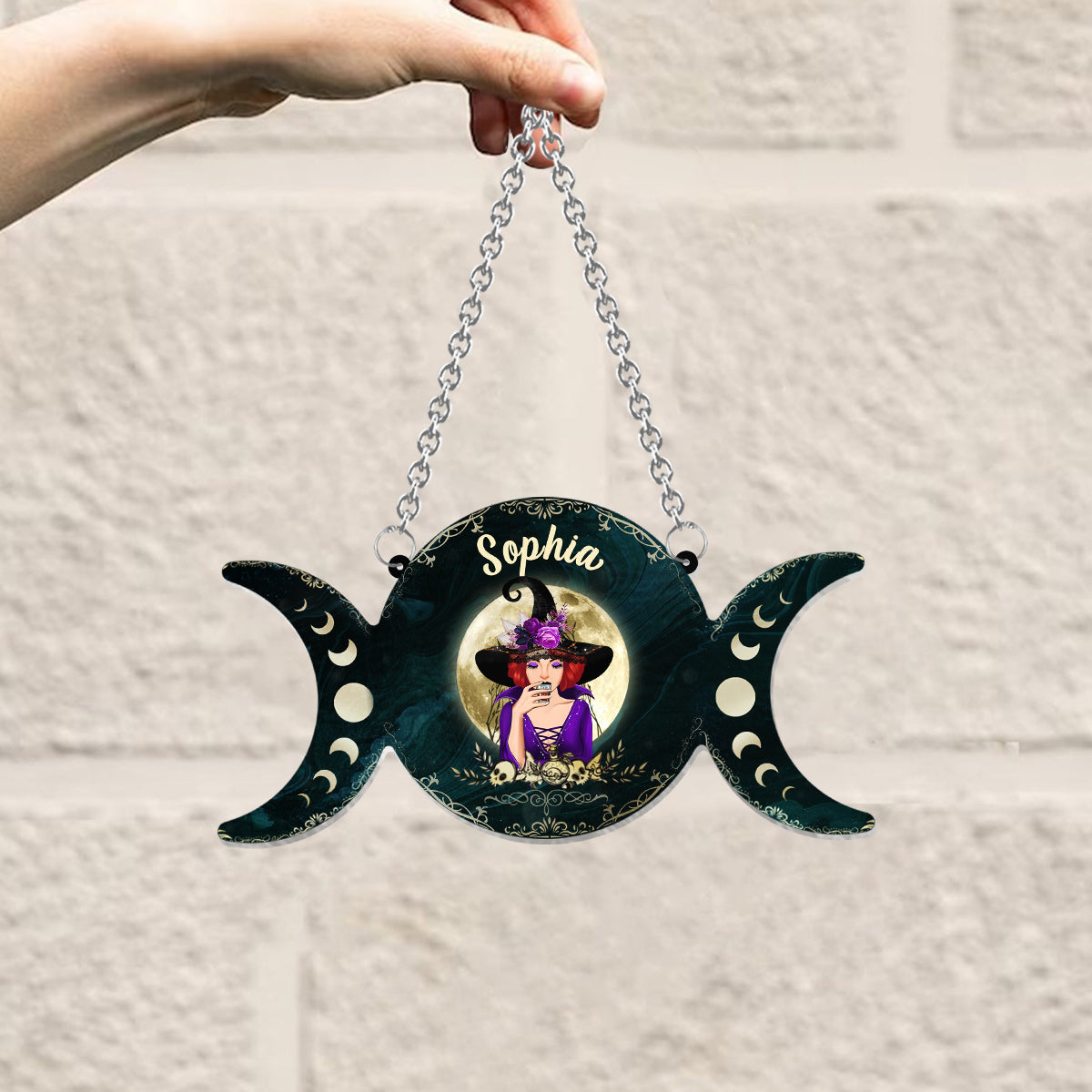 Triple Moon - Personalized Witch Window Hanging Suncatcher Ornament