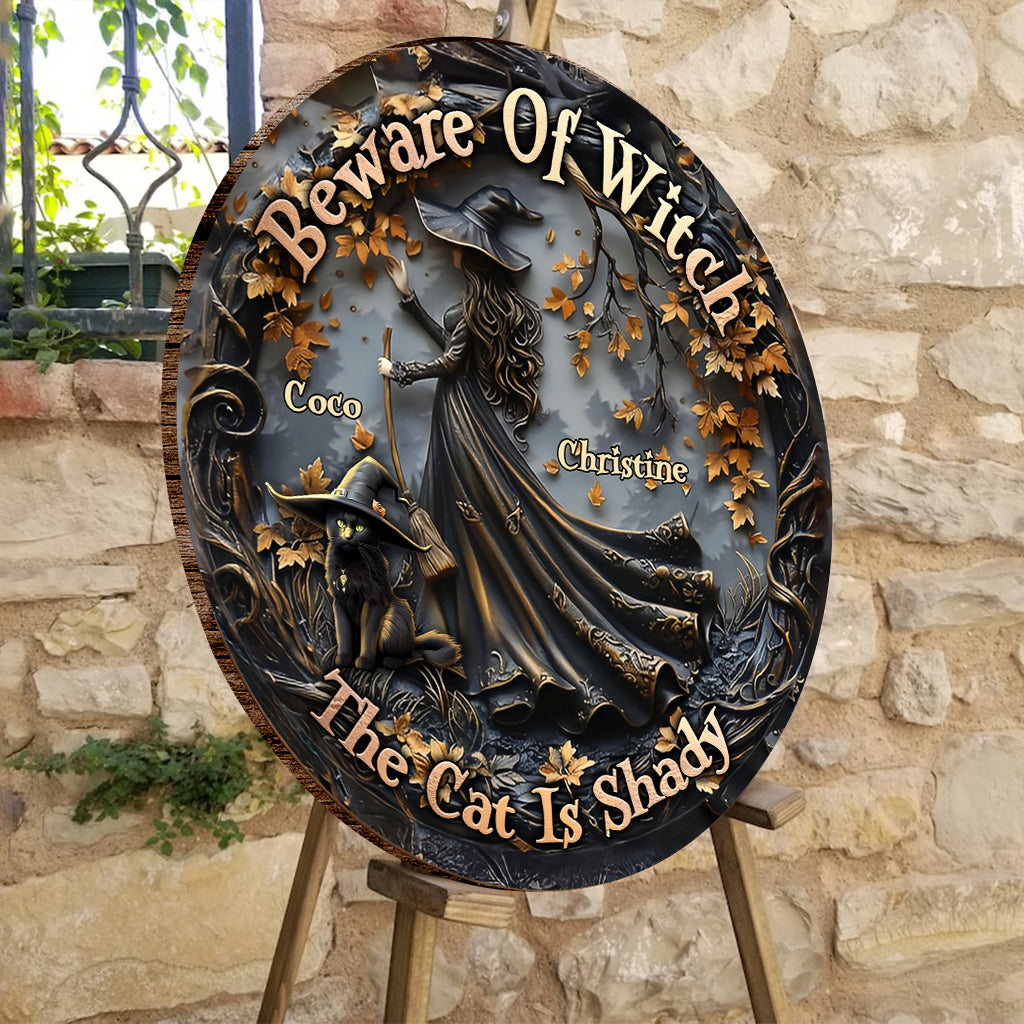 Halloween est mieux avec un chat - Panneau rond en bois personnalisé avec un chat noir