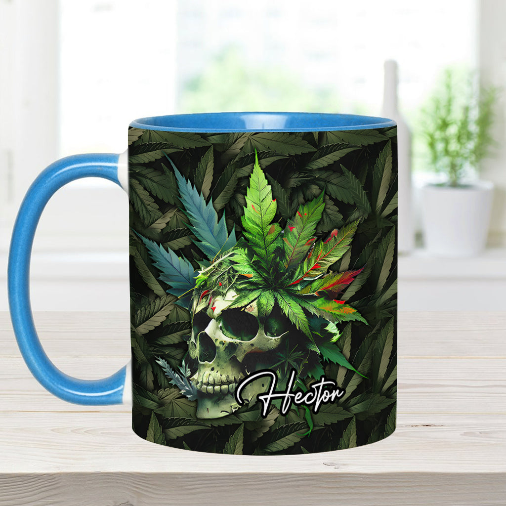 Skull Green Leaf - Personalized Weed Accent Mug