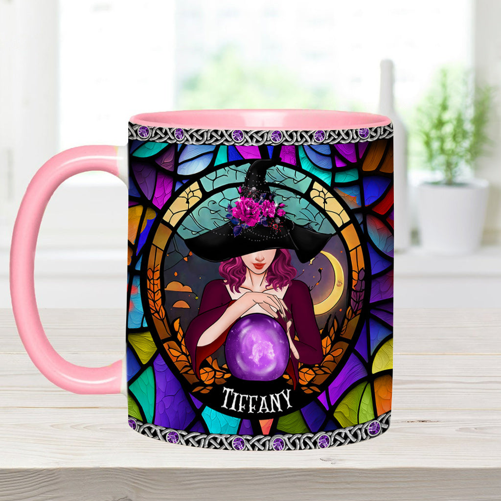 Mug personnalisé à motif sorcière, en vitrail violet mystique