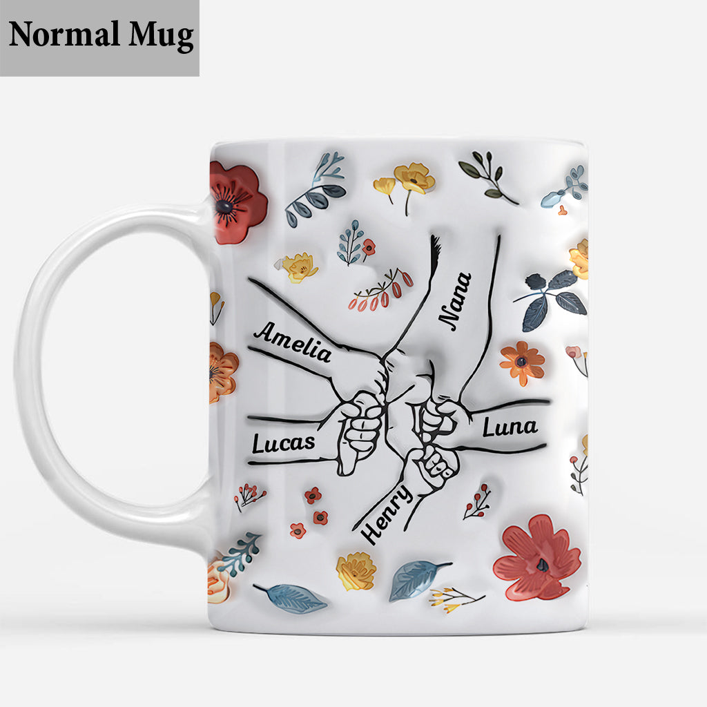 Mug personnalisé « Mains gonflées à fleurs » - Grand-mère