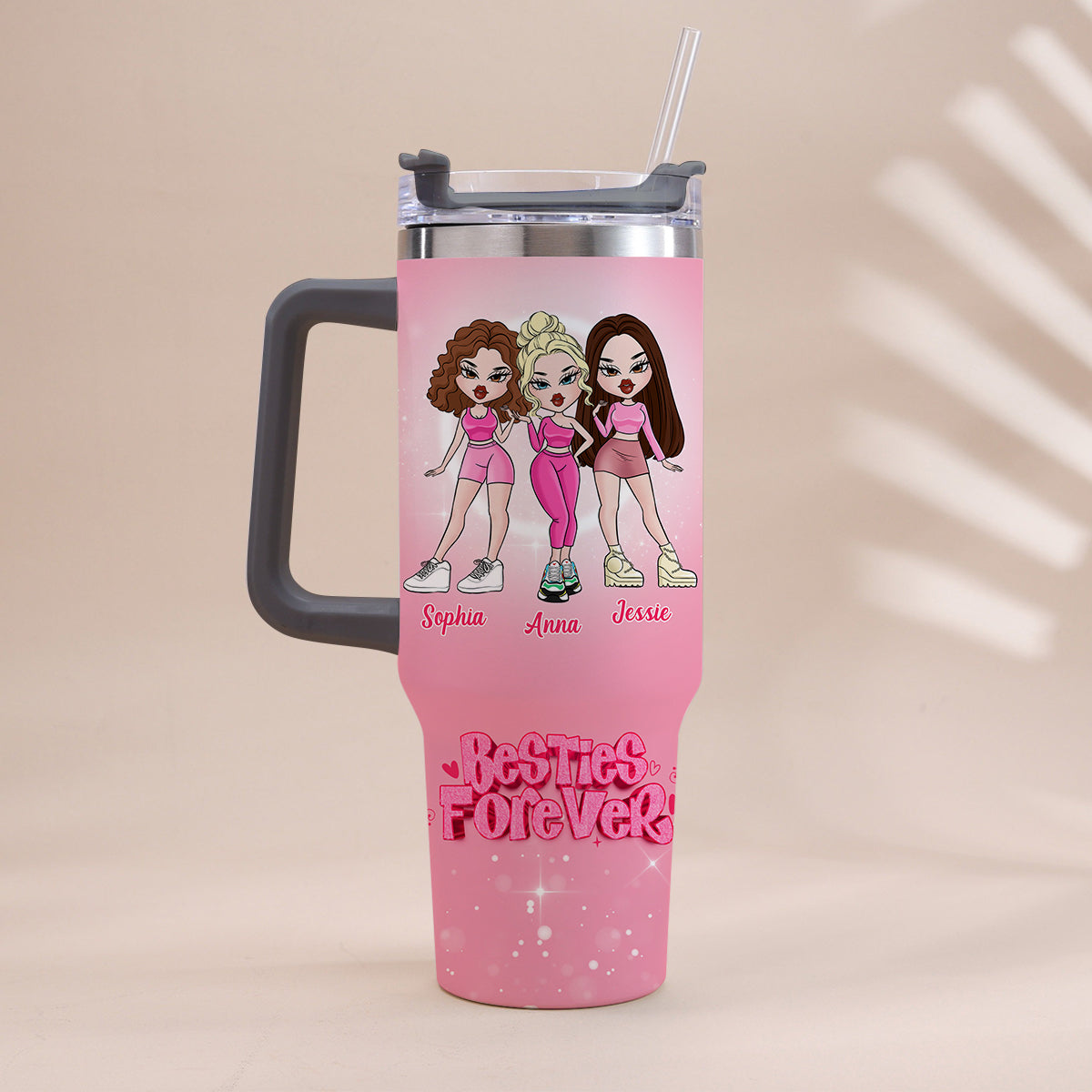 Amies pour toujours - Gobelet isotherme personnalisé avec anse « Meilleures amies »