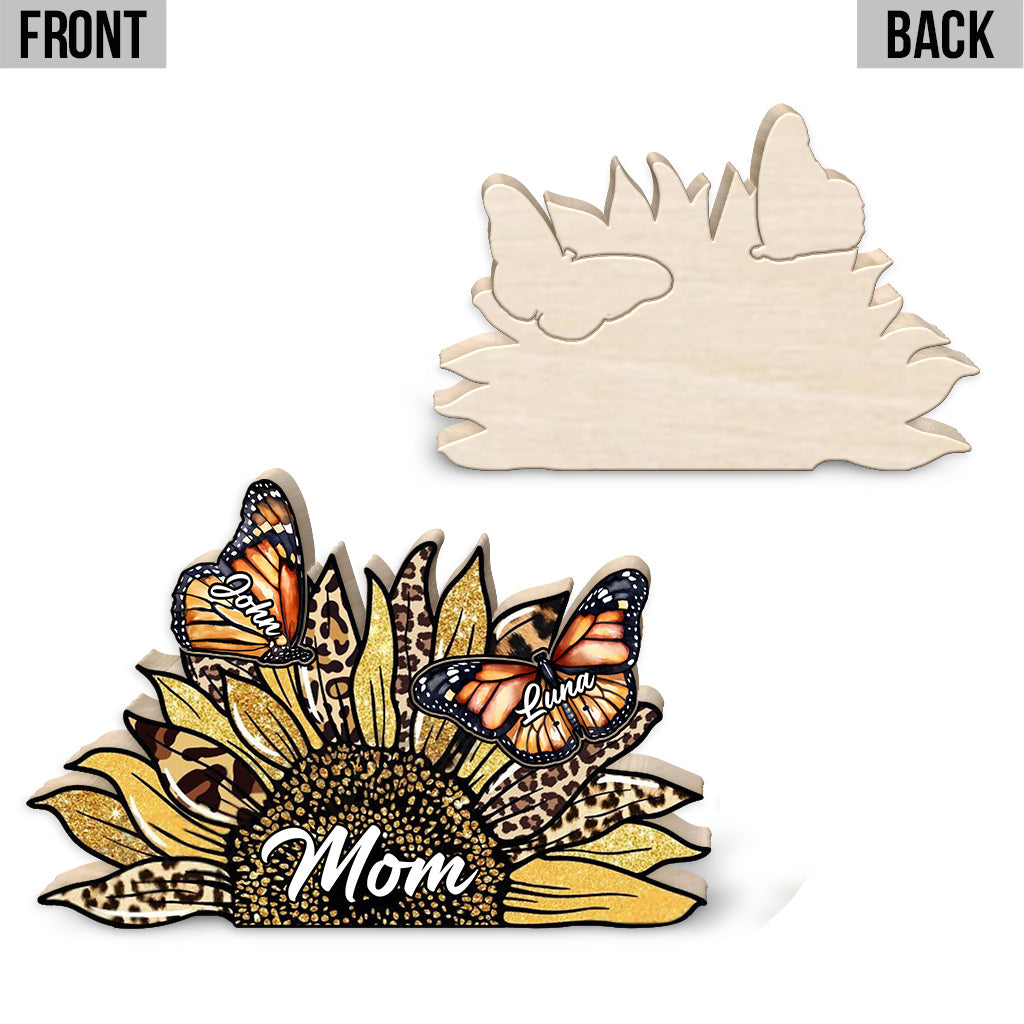 Maman Papillon Monarque Tournesol - Puzzle en bois personnalisé en forme de maman