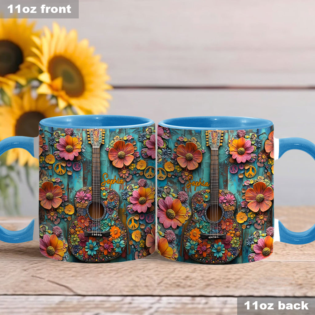 Mug vintage hippie à motif guitare - Mug personnalisé hippie