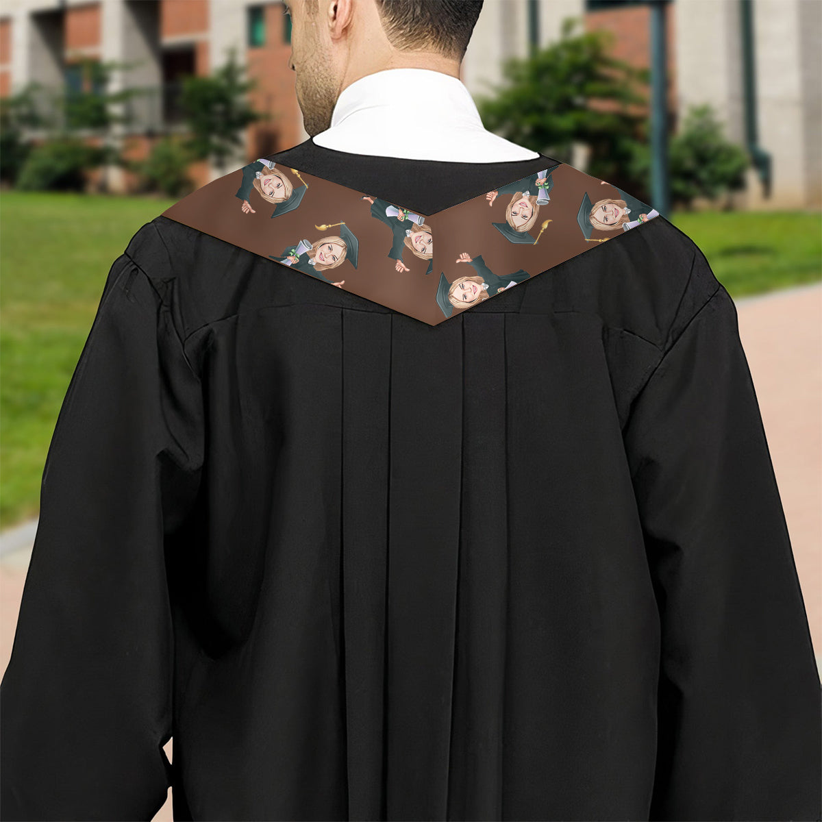 Écharpe de remise de diplôme personnalisée avec un personnage caricatural et amusant 