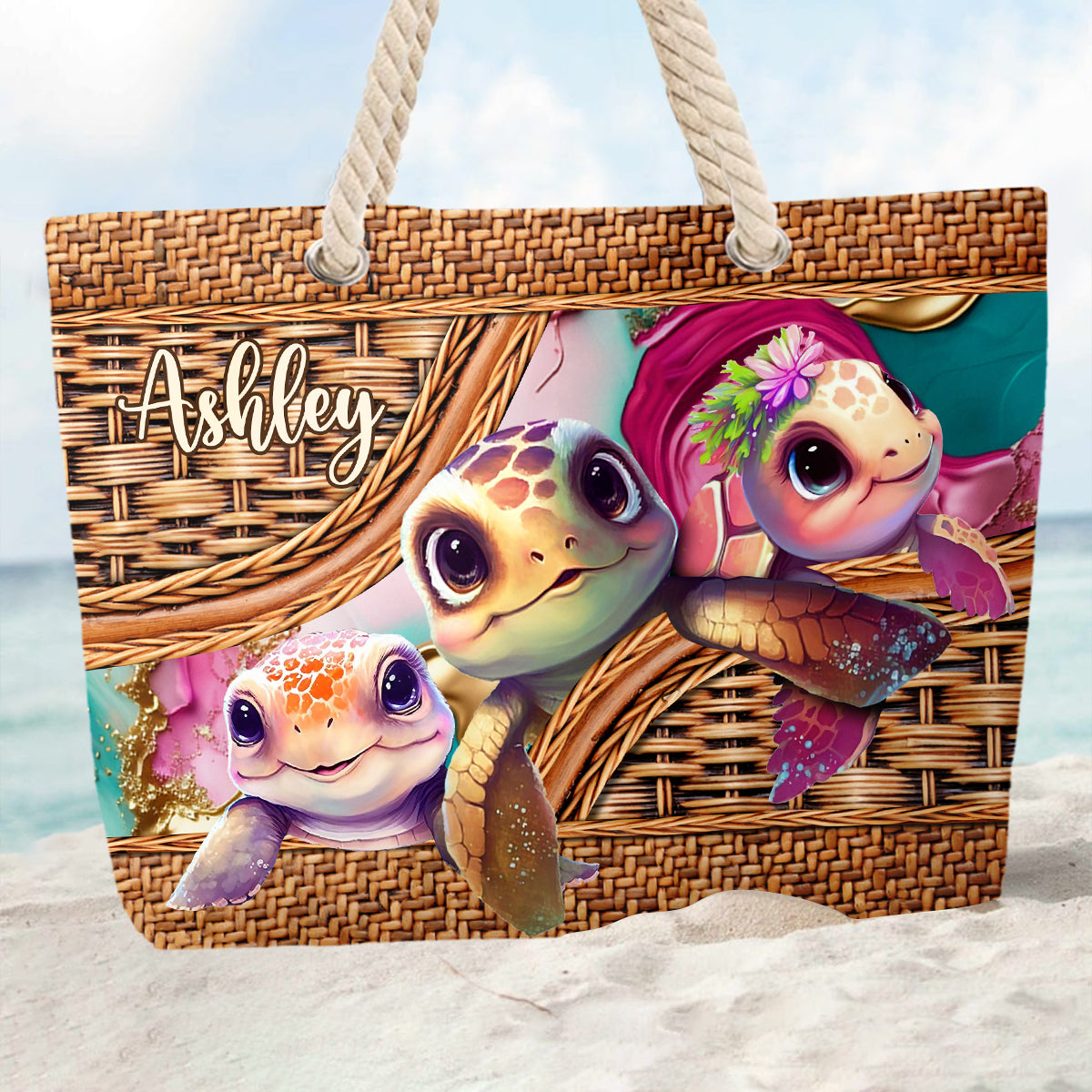 Sac de plage personnalisé en forme de tortue mignonne