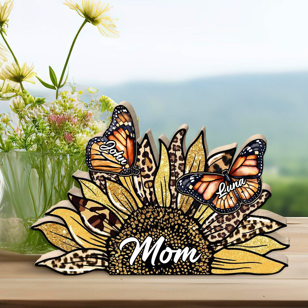 Maman Papillon Monarque Tournesol - Puzzle en bois personnalisé en forme de maman