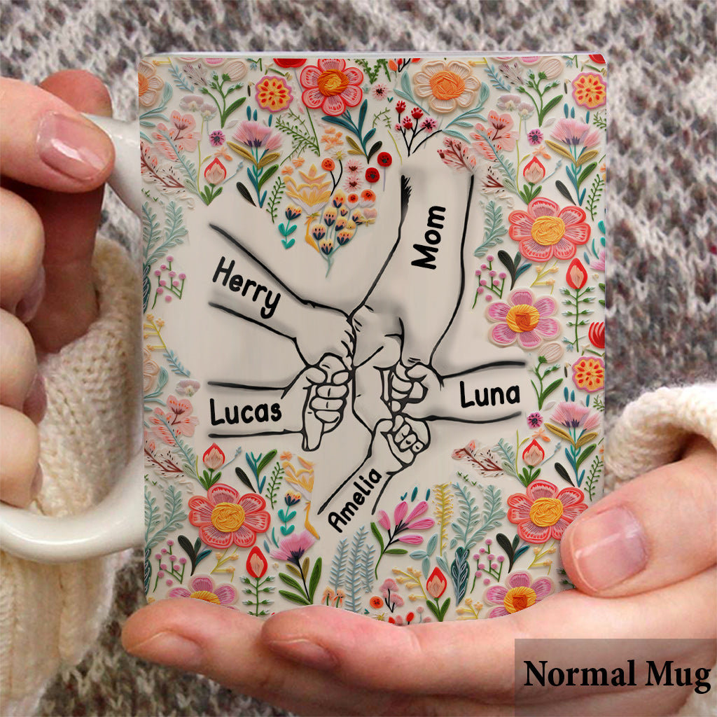 Mug personnalisé « Main dans la main » style floral - Mug maman