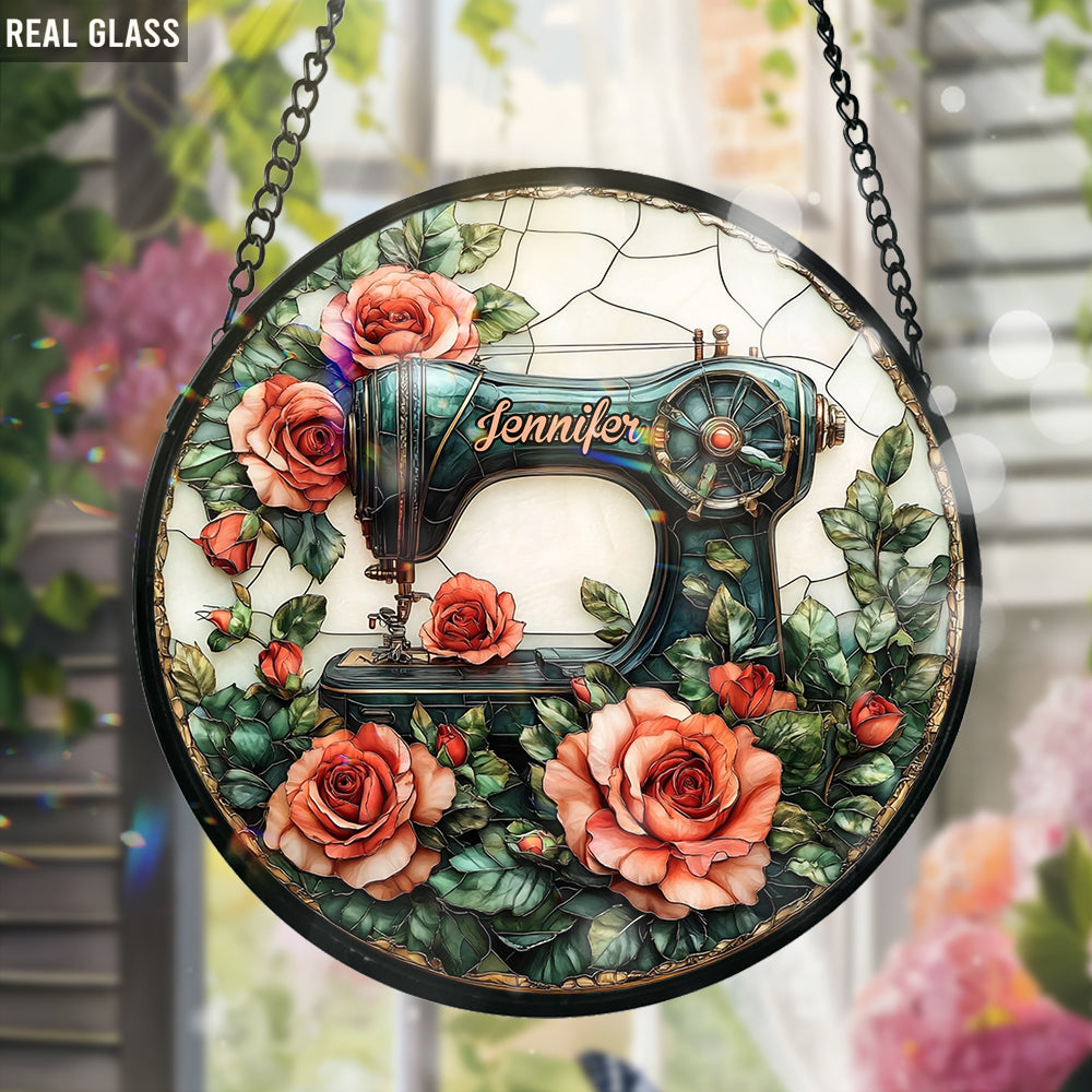 Beautiful Sewing Machine - Personalized Sewing Stained Glass Suncatcher