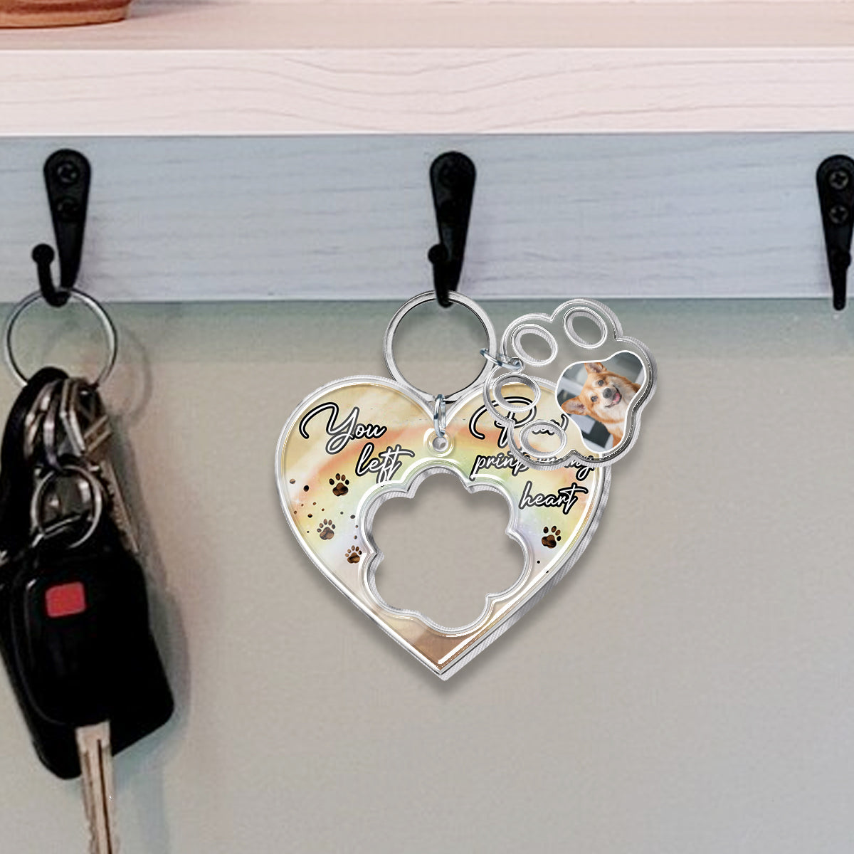 Tu as laissé des empreintes dans mon cœur - Porte-clés chien personnalisé avec breloques