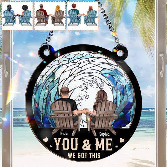 Toi et moi, on gère ! - Attrape-soleil personnalisé pour couple, à suspendre à une fenêtre, à deux niveaux.