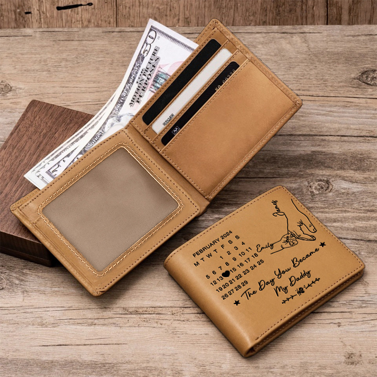 Le jour où tu es devenu mon papa - Portefeuille en cuir personnalisé pour papa