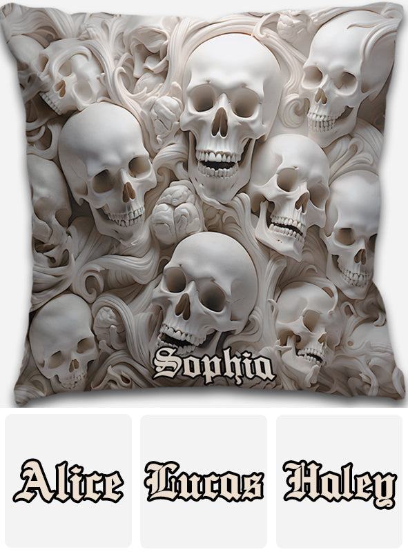 Coussin décoratif personnalisé en forme de crâne White Bones