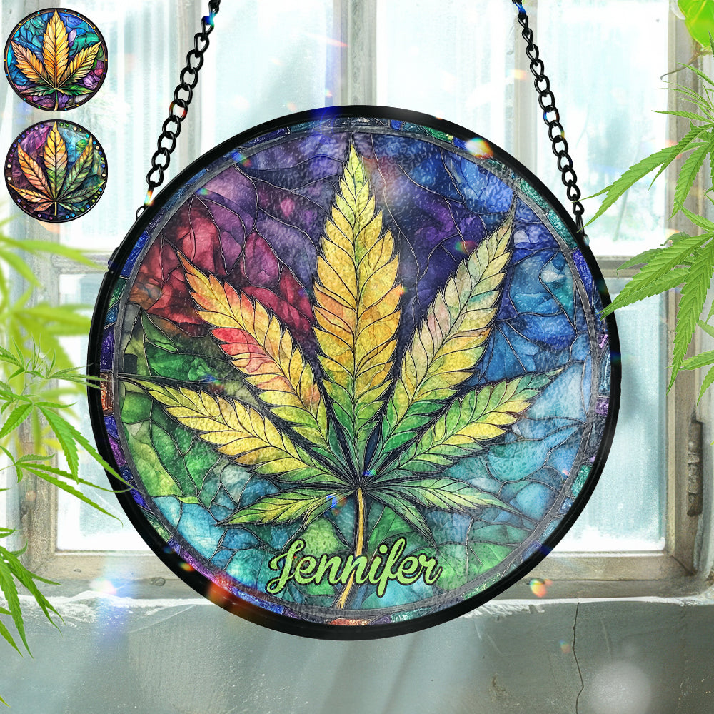 Attrape-soleil en vitrail coloré sur le thème du cannabis - Personnalisé